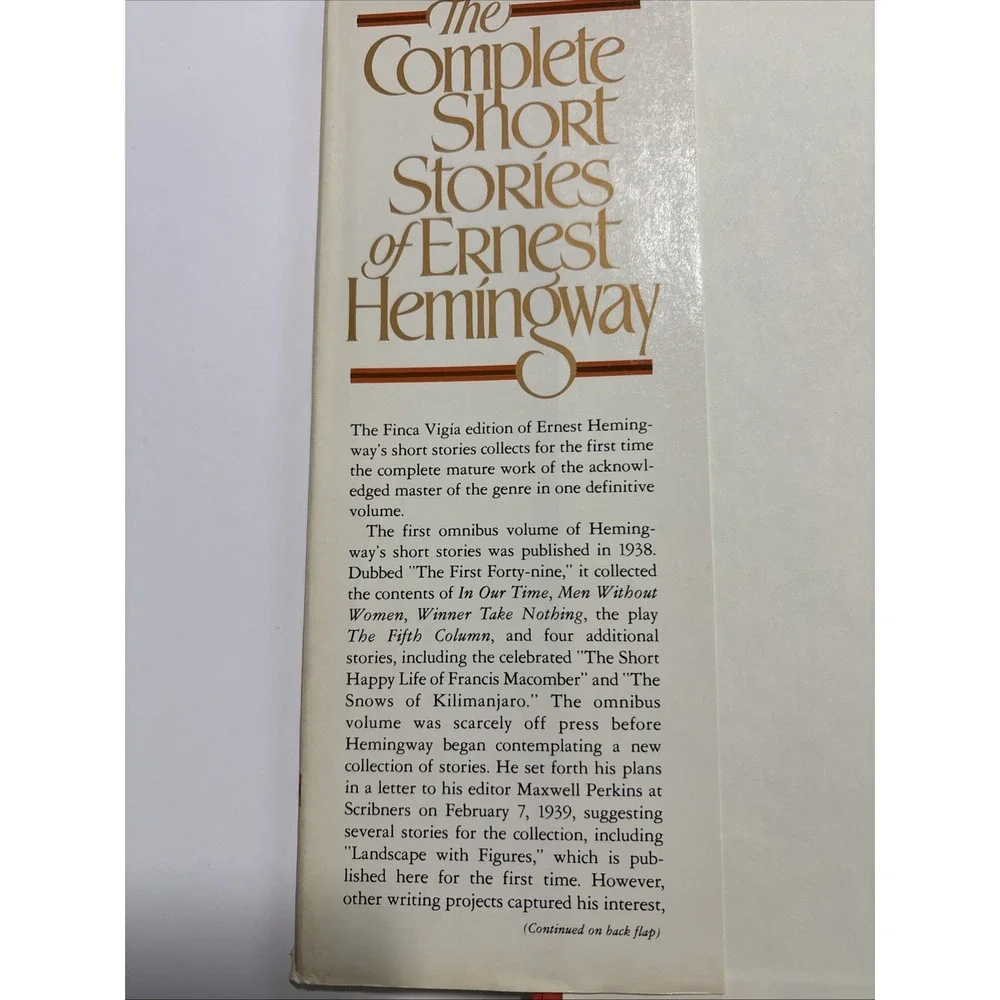 The Complete Short Stories of Ernest Hemingway 1987 HCDJ Finca Vigia Edition